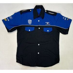 Vossen Racing Mechanic Button Up Shirt Men Large Black Blue Short Sleeve